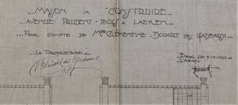 Avenue Prudent Bols 91, Bruxelles Laeken, signature de la commanditaire (Clémentine Douert des Gadeaux) et de l'architecte (Louis Tenaerts) sur les plans, AVB/TP 42866, 1922