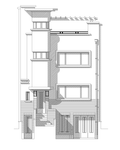 Coghenlaan 28, Ukkel, tekening van de voorgevel op basis van het originele project (© ARCHistory, 2020)