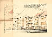 Perspective des immeubles à ériger à l'angle de la rue De Wand et de l'avenue des Croix du Feu, présenté en vue d’obtenir une dérogation de hauteur, 1936, Bruxelles Laeken, AVB/TP 5059.